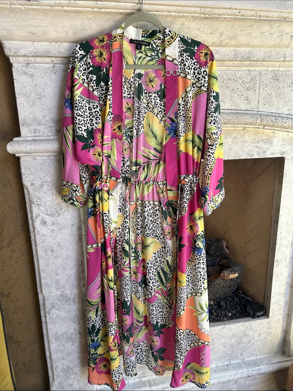 Boston Proper Bright Floral Pink Tropical Maxi Coverup